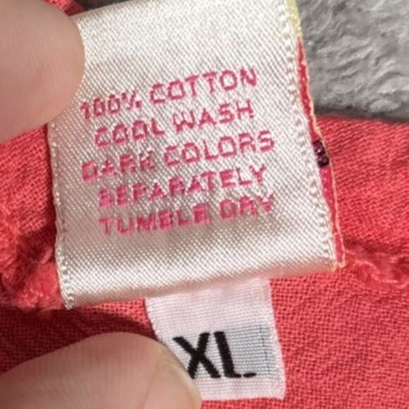 Maria De Guadalajara Top XL Coral Red Gauze Cold Shoulder Handkerchief Lagenlook - Picture 7 of 14